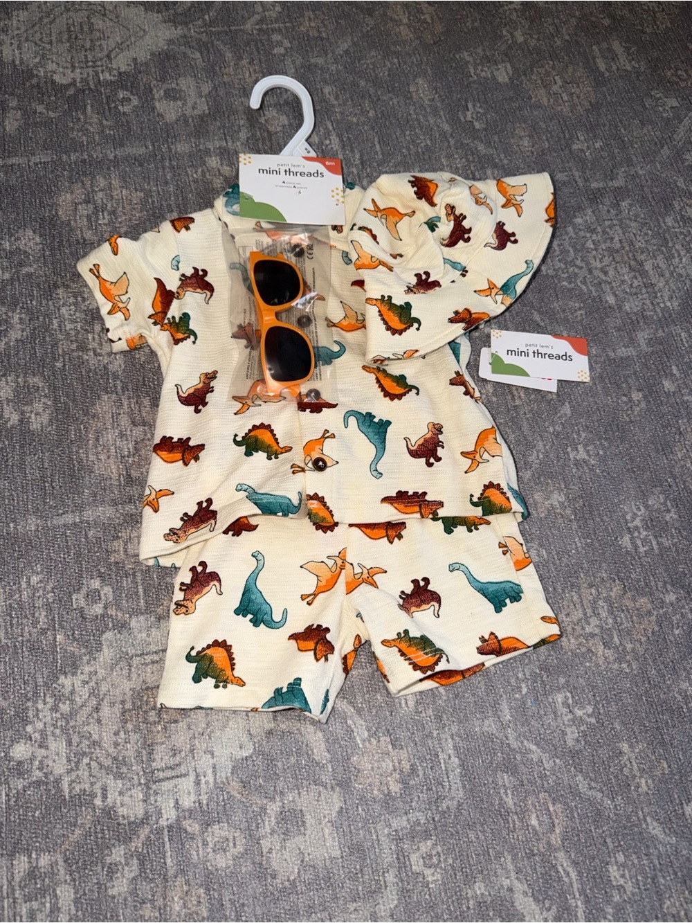 Mini Threads Dinosaur Two-Piece Set with Sunglasses and bucket hat